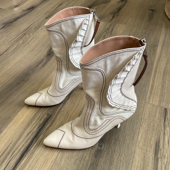 ZIMMERMANN Ivo Ruffle Patchwork Leather Canvas Ankle Boots Size 40 Made in Italy - Picture 6 of 12